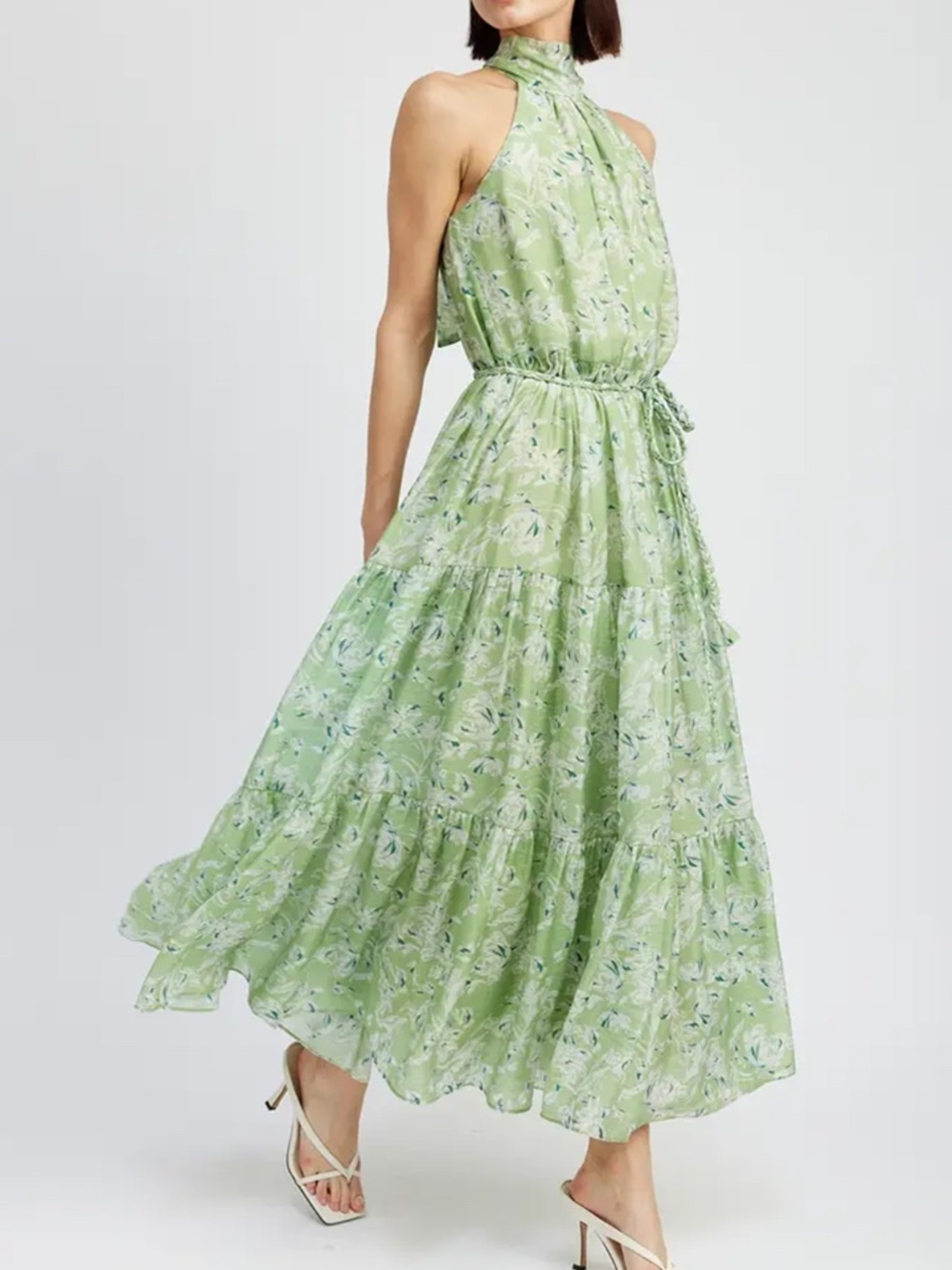 En Saison Laguna Floral Halter Maxi Dress Wedding Guest Green Medium
